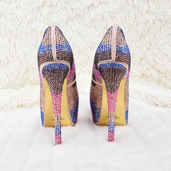 Nude Multi Rhinestone High Heel Platform Pumps - Picture 9 of 13